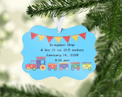 Picture of Personalized Baby Boy Birth Announcement Christmas Ornament - Train