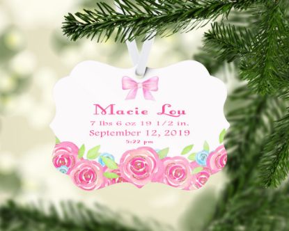 Picture of Personalized Baby Girl Birth Announcement Christmas Ornament - Flowers