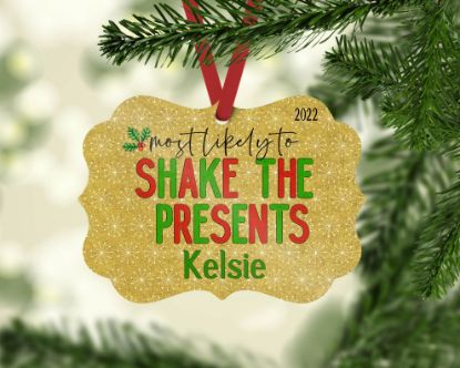 Picture of Most Likely To Shake The Presents Personalized Christmas Ornament