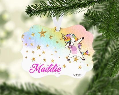 Picture of Dabbing Unicorn Personalized Christmas Ornament