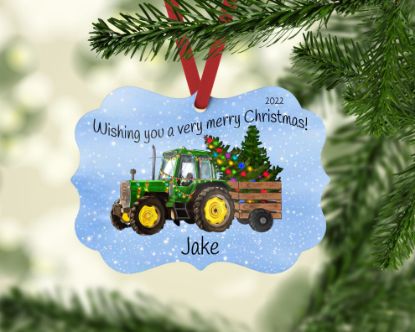 Picture of Green Tractor Personalized Christmas Ornament