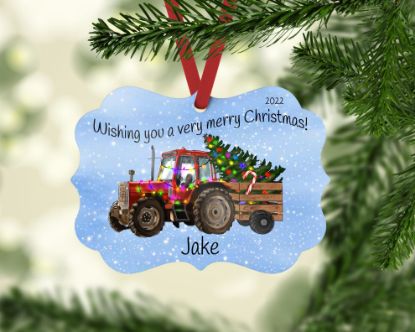 Picture of Red Tractor Personalized Christmas Ornament
