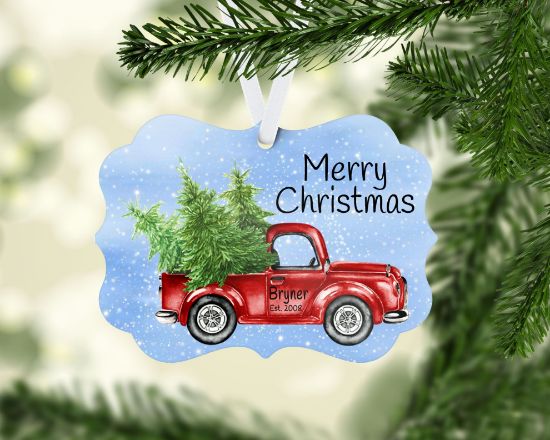 Picture of Vintage Red Truck Personalized Christmas Ornament